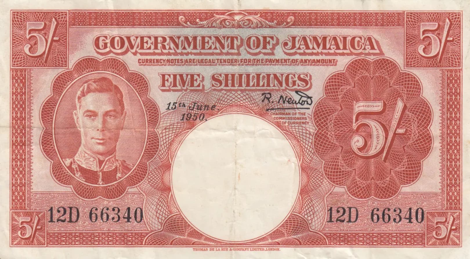 5 shillings 1950 from Jamaica, P-37a
