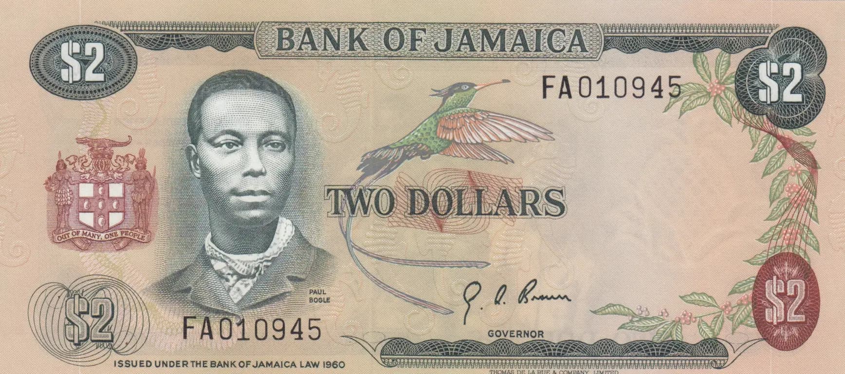 2 dollars 1973 from Jamaica, P-58 (1973) — image 1