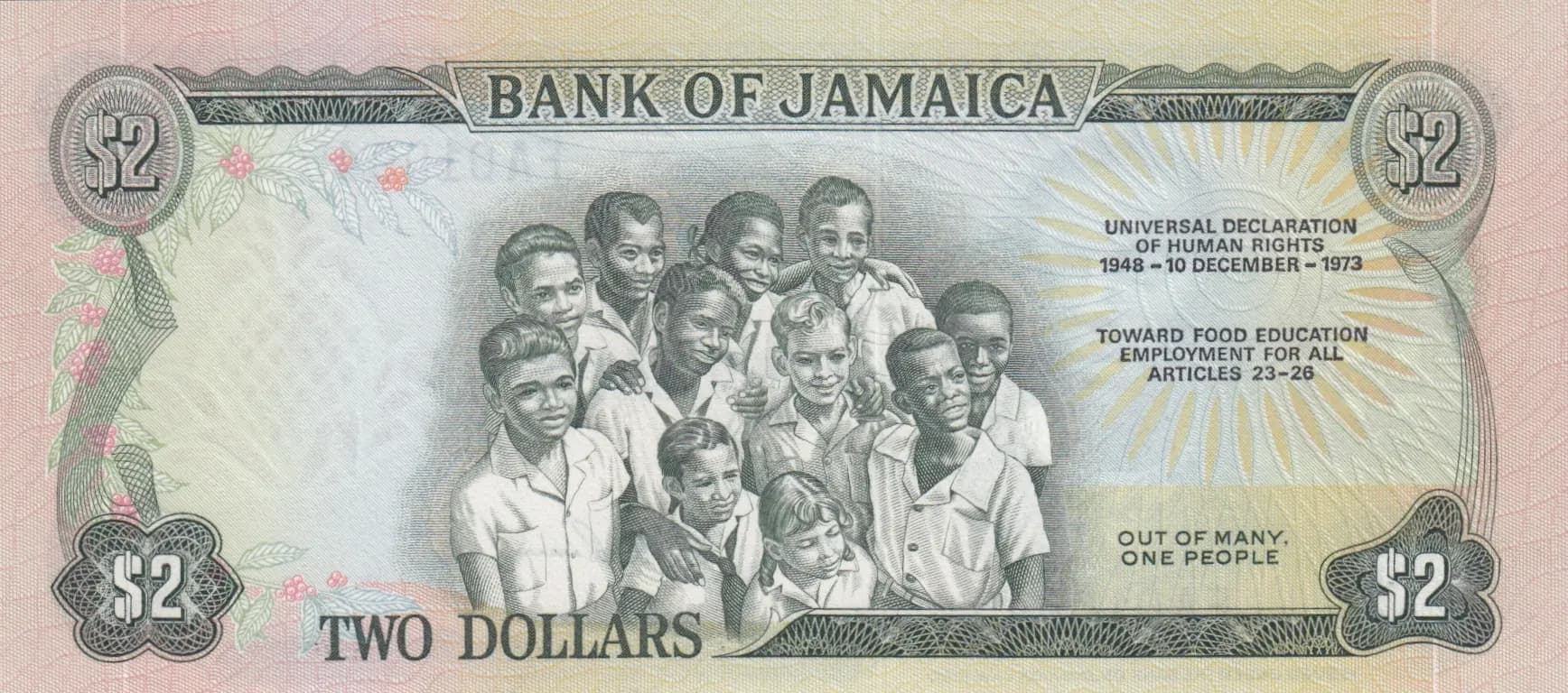 2 dollars 1973 from Jamaica, P-58 (1973) — image 2