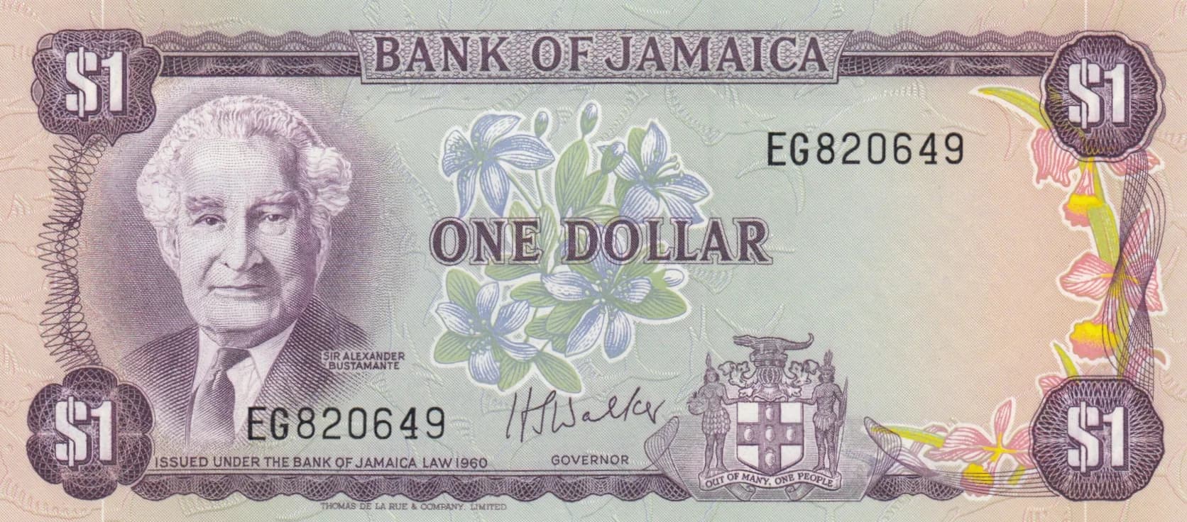 1 dollar 1976 from Jamaica, P-59b (1976) — image 1