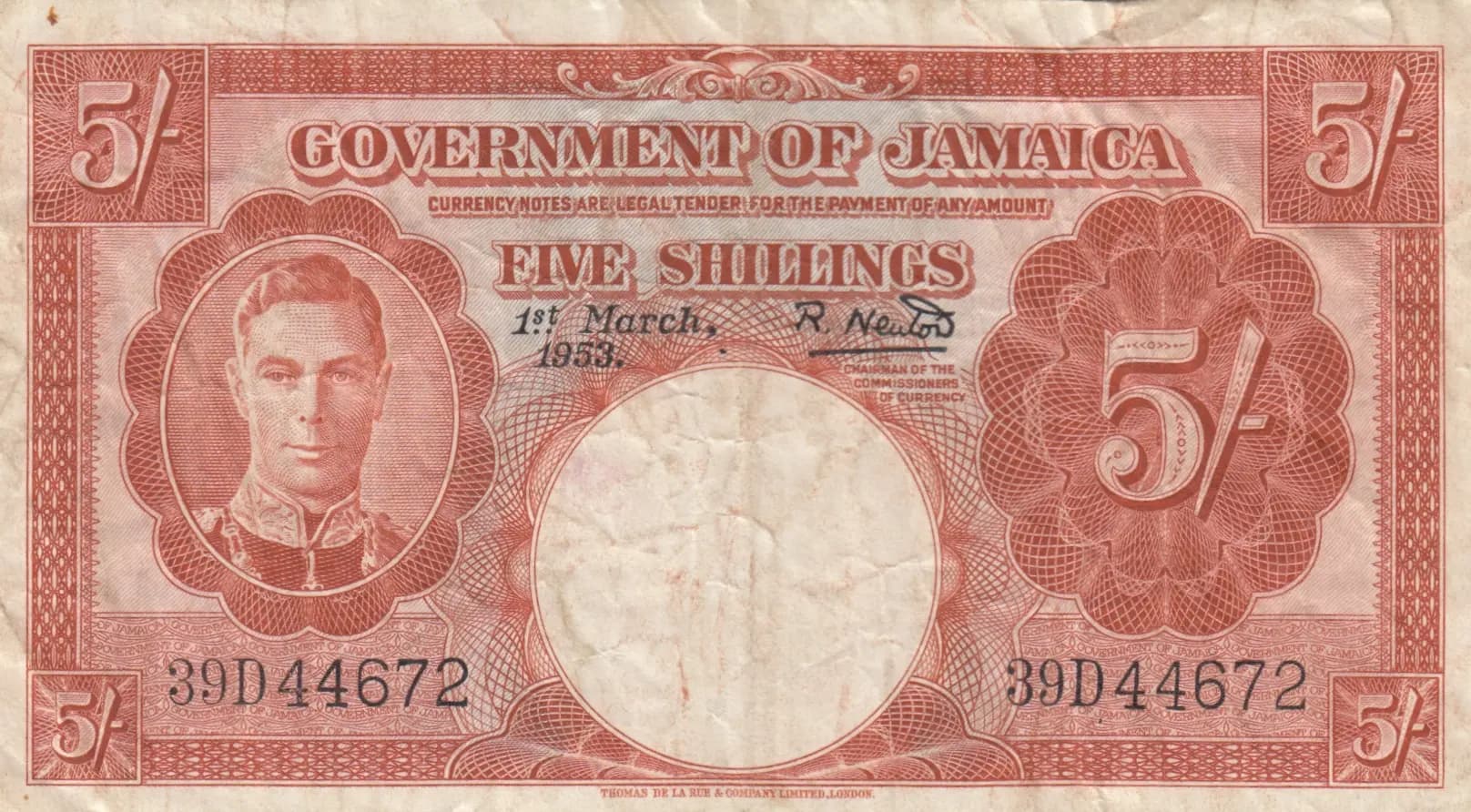 5 shillings 1953 from Jamaica, P-37b