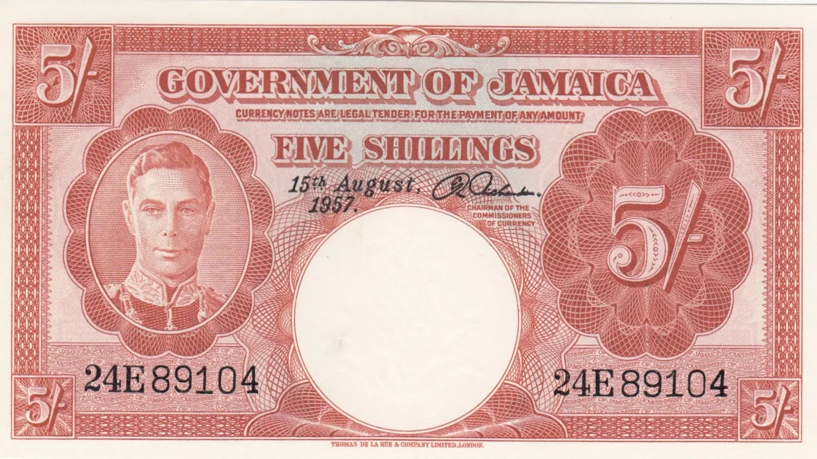 5 shillings 1957 from Jamaica, P-37b