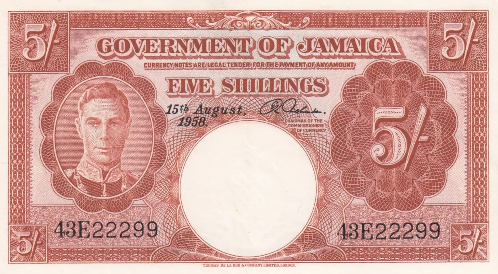 5 shillings 1958 from Jamaica, P-37b