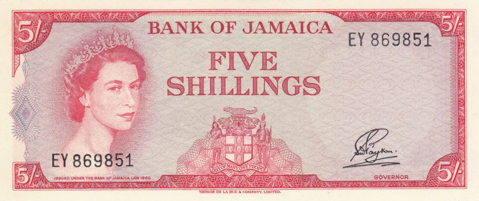 5 shillings 1964 from Jamaica, P-51Aa