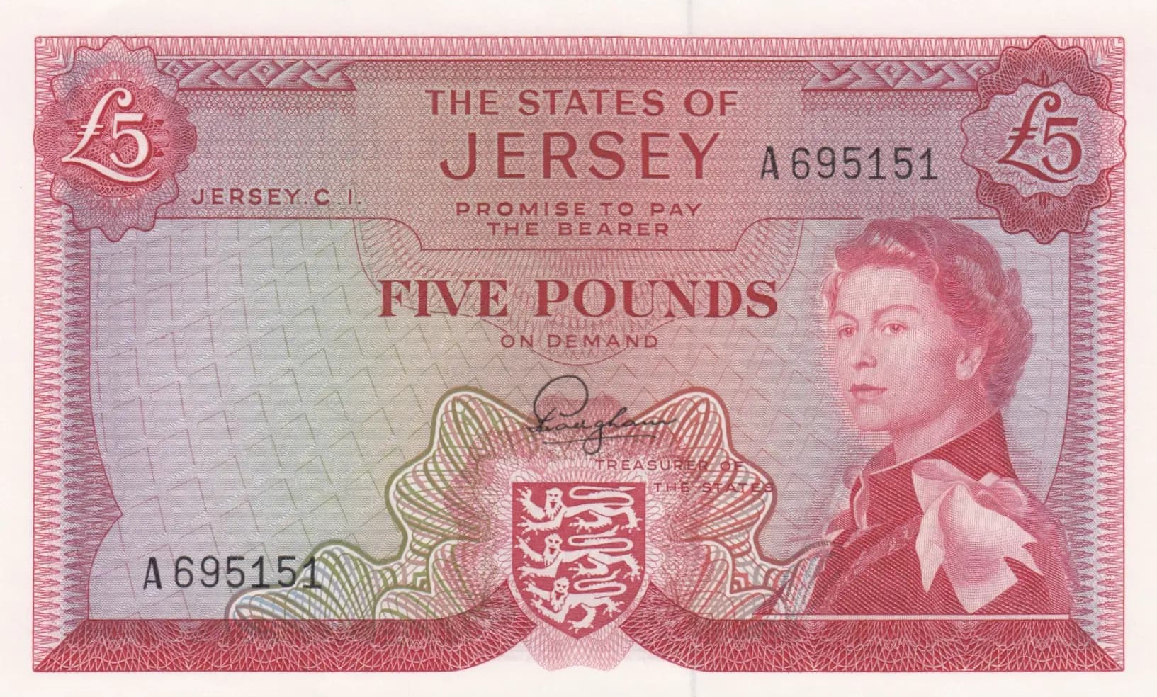 5 pounds 1963 from Jersey, P-9a