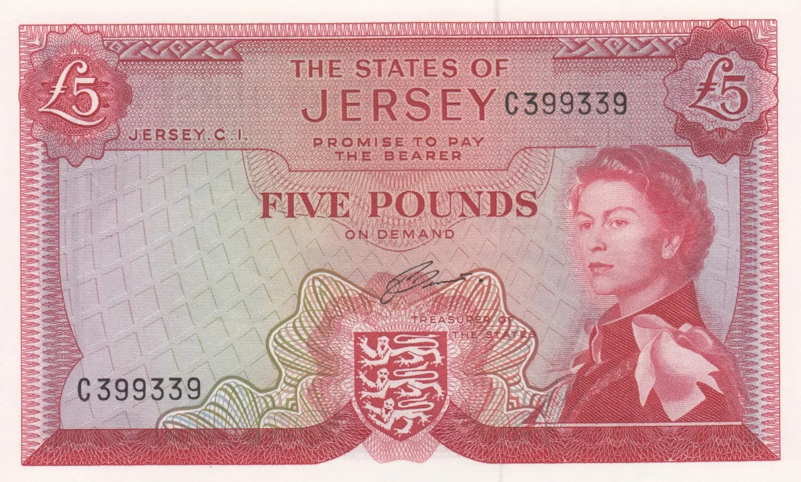 5 pounds 1963 from Jersey, P-9b