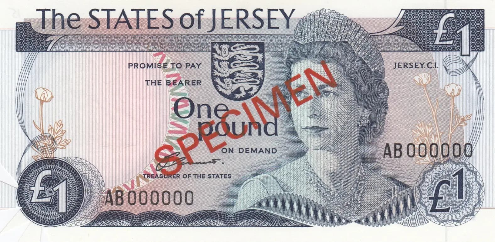1 pound 1976 specimen from Jersey, P-11as