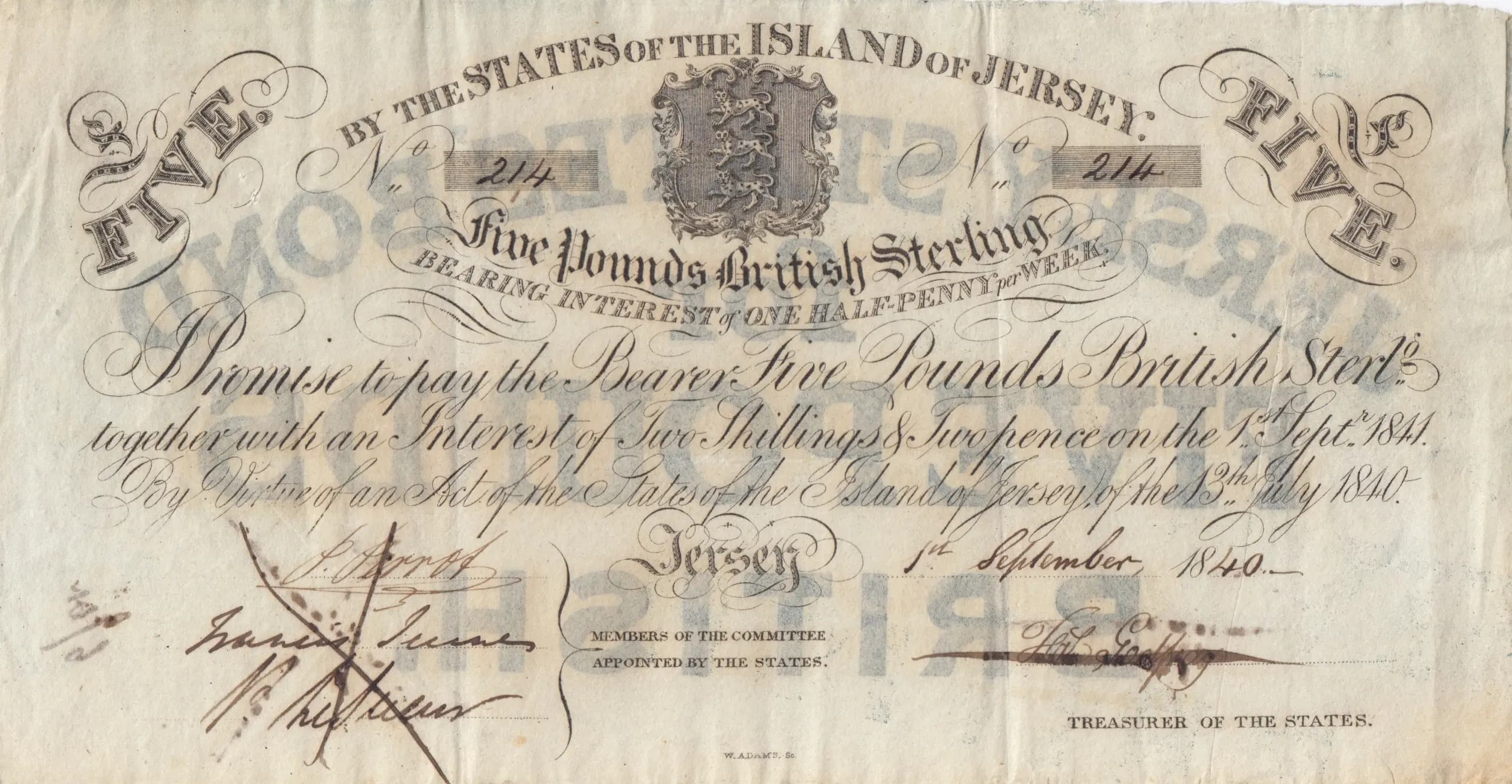 5 pounds 1840 from Jersey, P-A1b