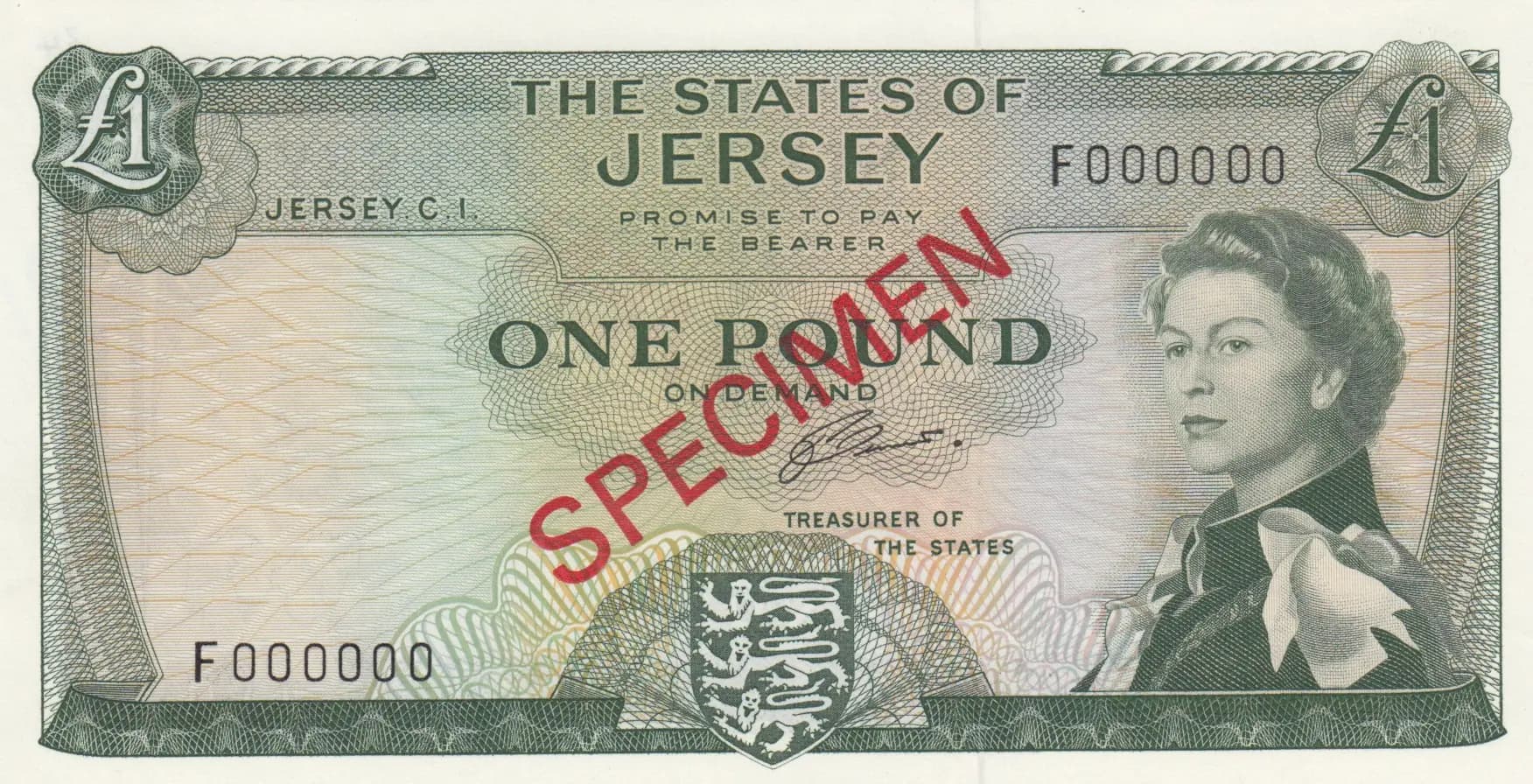 1 pound 1963 specimen from Jersey, P-8bs
