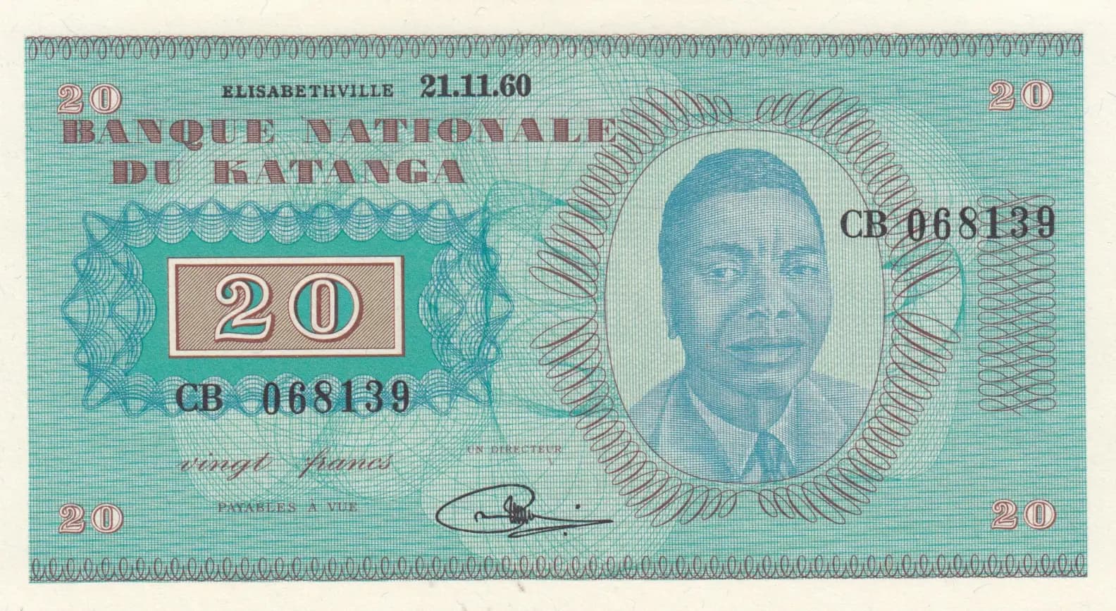 20 francs 1960 from Katanga, P-6a (1960) — image 1