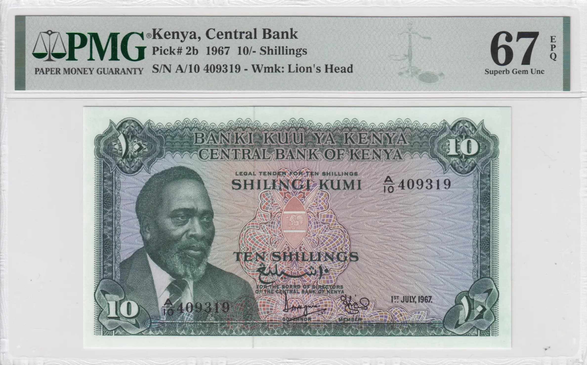 10 shillings 1967 from Kenya, P-2b