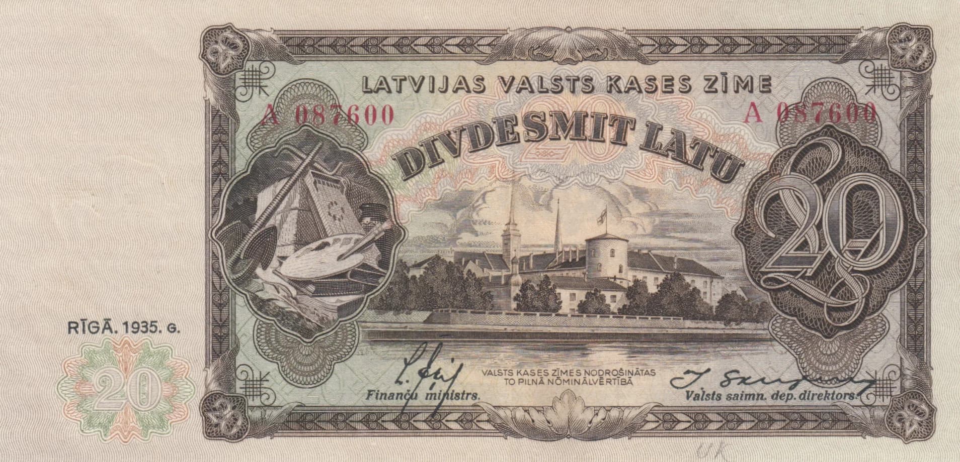 20 latu 1935 from Latvia, P-30a