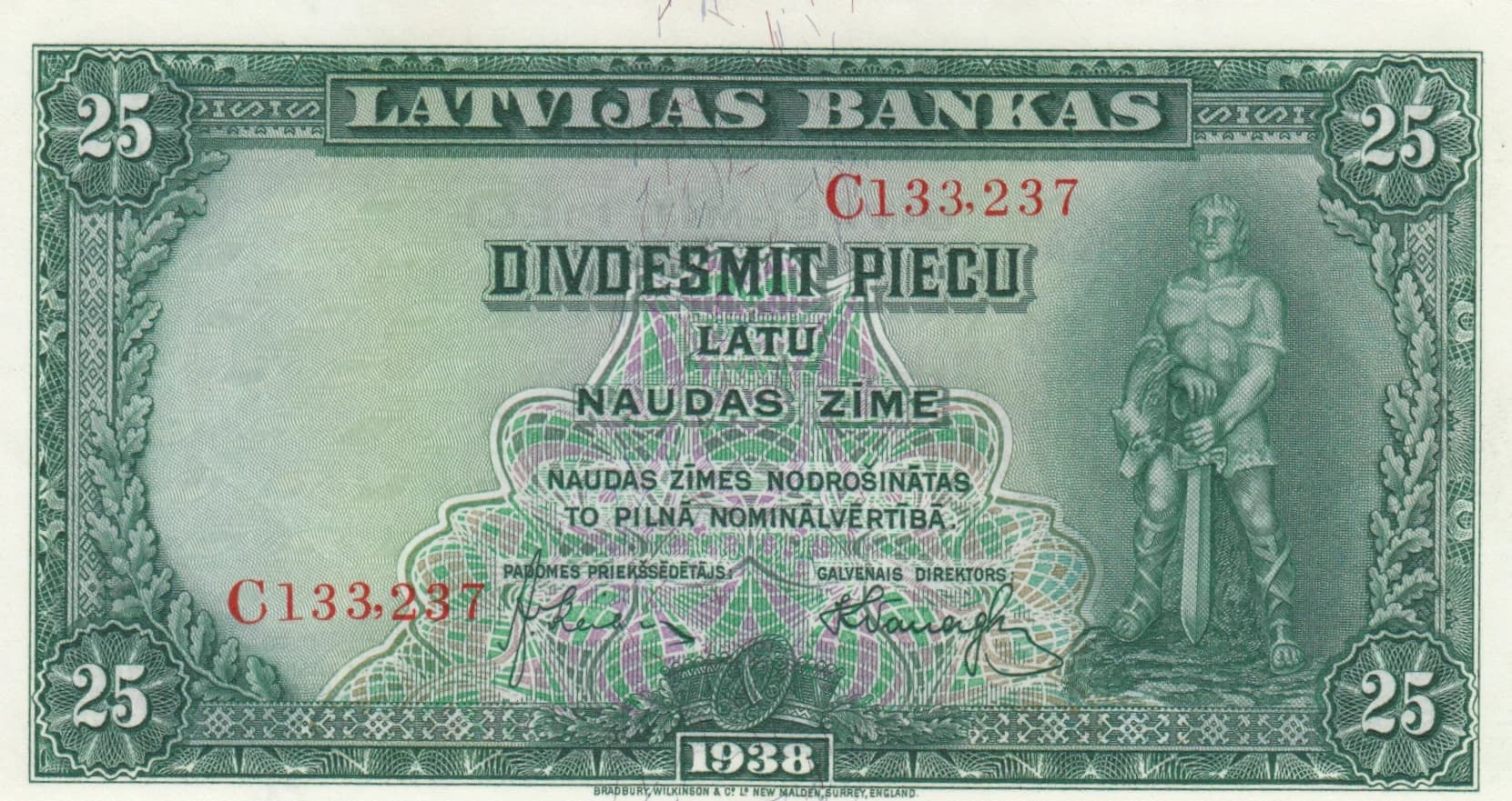 25 latu 1938 from Latvia, P-21