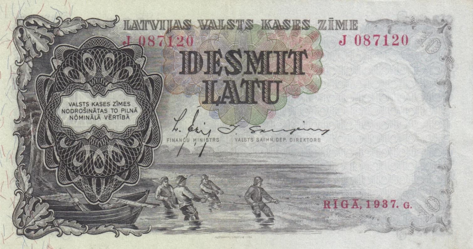 10 Latu 1937 from Latvia, P-29a