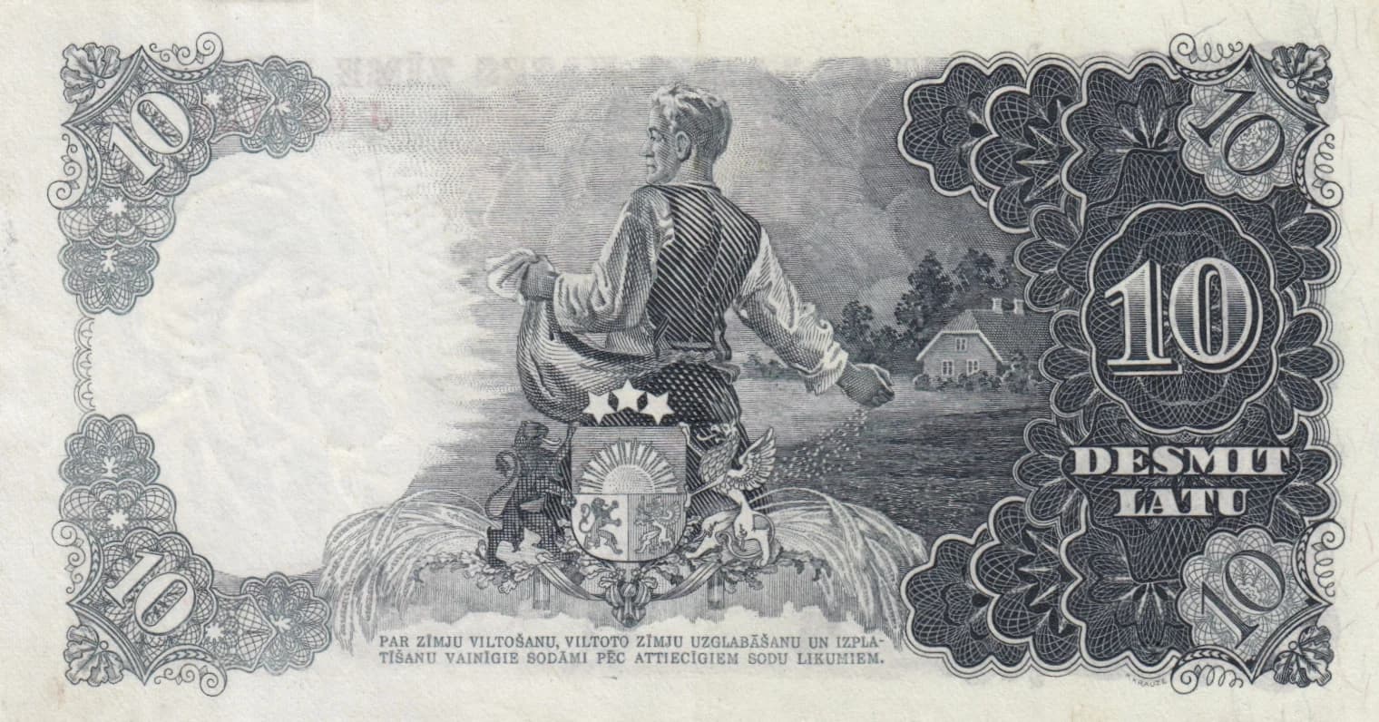 10 Latu 1937 from Latvia, P-29a (1937) — image 2