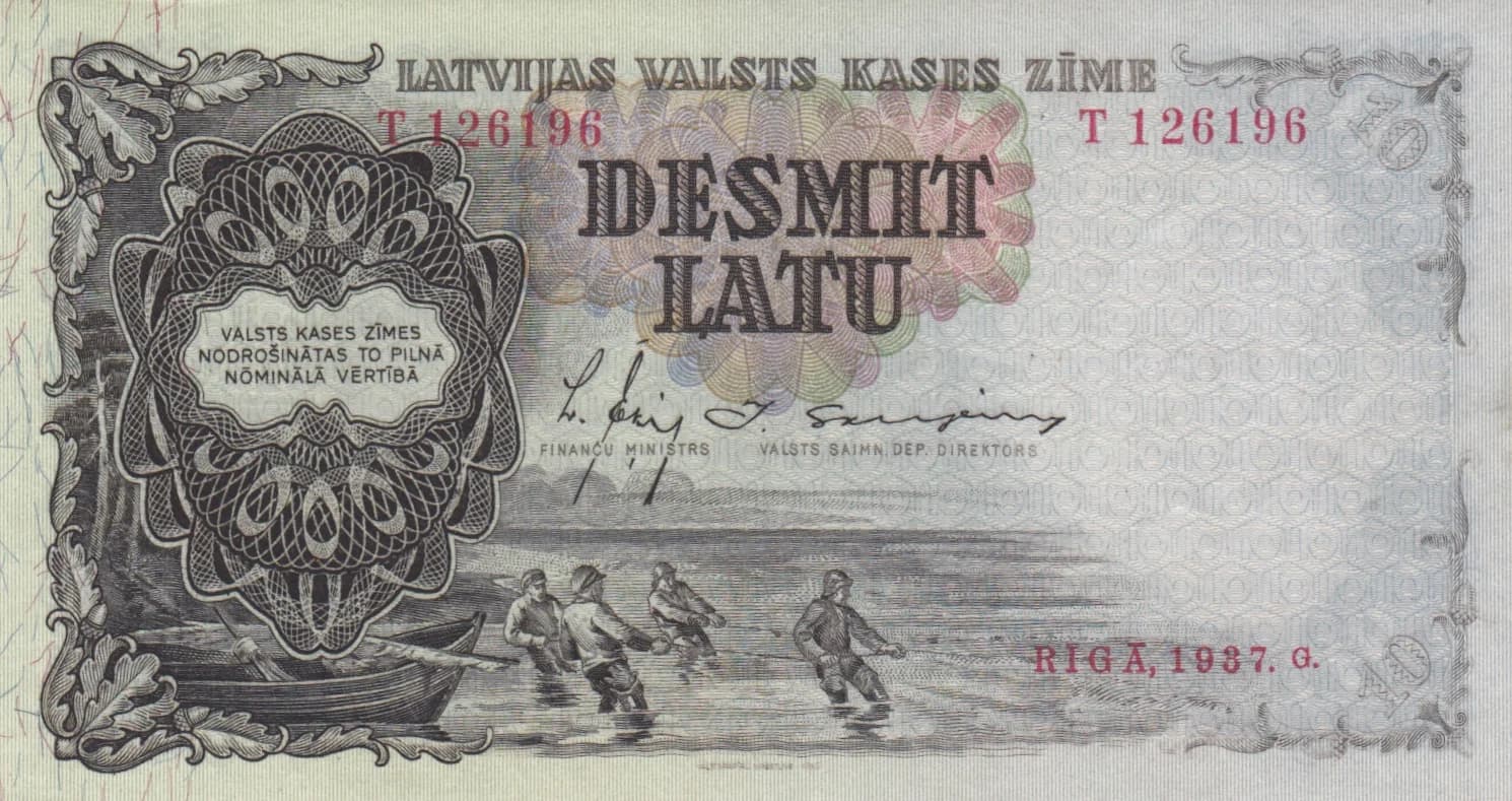 10 Latu 1937 from Latvia, P-29a