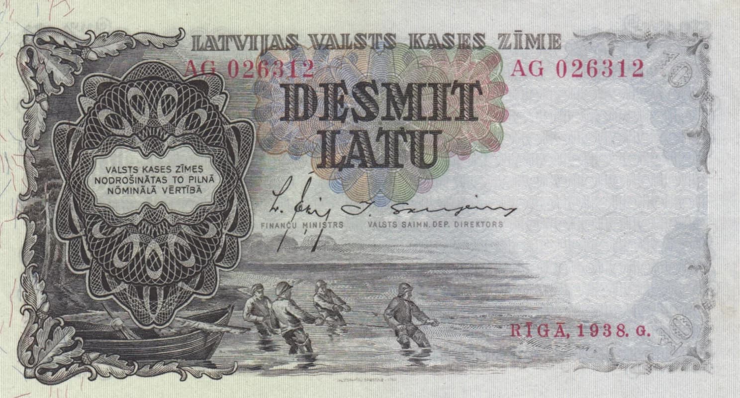 10 Latu 1938 from Latvia, P-29b