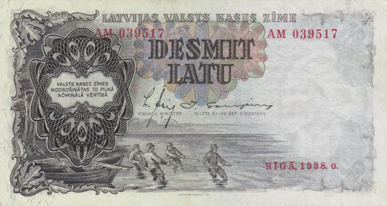 10 Latu 1938 from Latvia, P-29b
