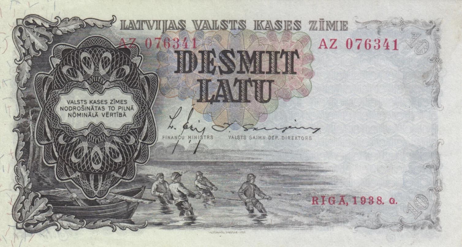 10 Latu 1938 from Latvia, P-29b