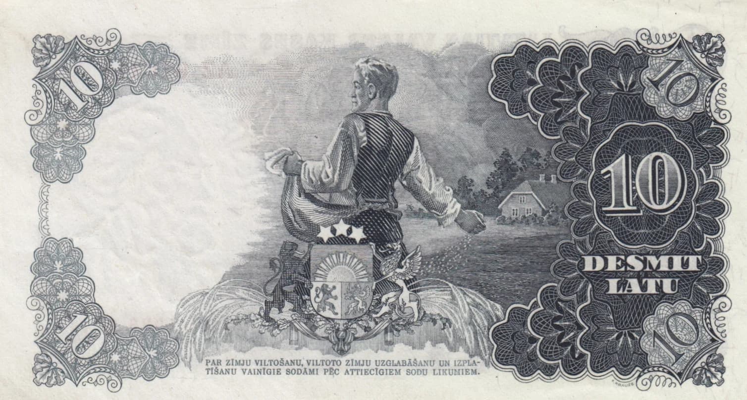 10 Latu 1938 from Latvia, P-29b (1938) — image 2