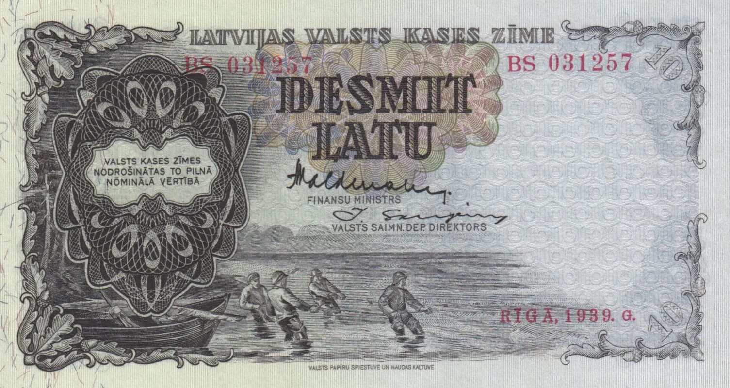 10 Latu 1939 from Latvia, P-29d (1939) — image 1