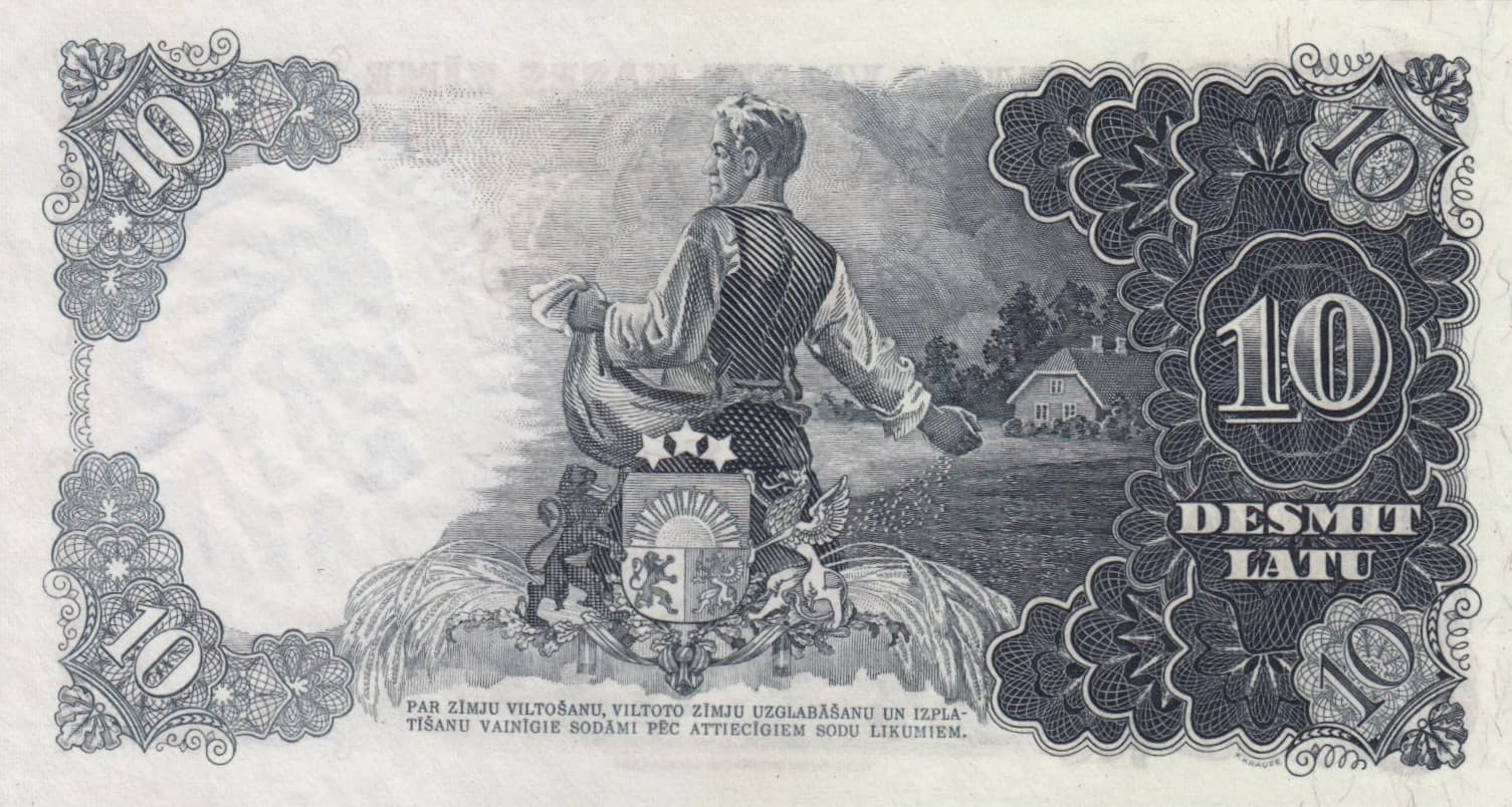10 Latu 1939 from Latvia, P-29d (1939) — image 2
