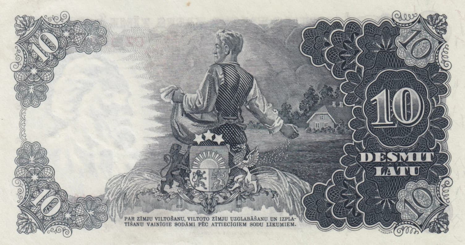 10 Latu 1940 from Latvia, P-29d (1940) — image 2