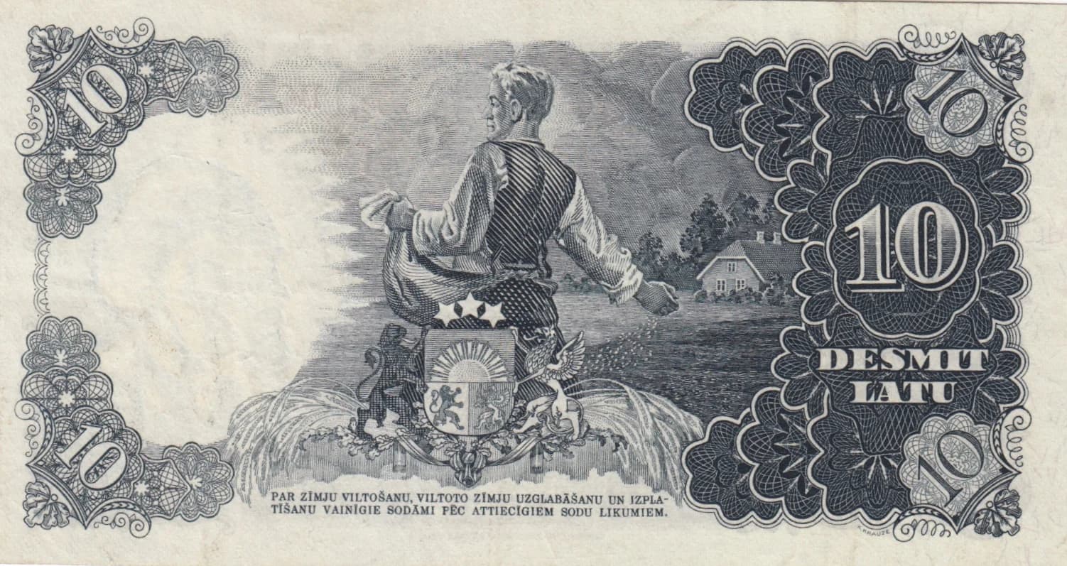 10 Latu 1940 from Latvia, P-29d (1940) — image 2