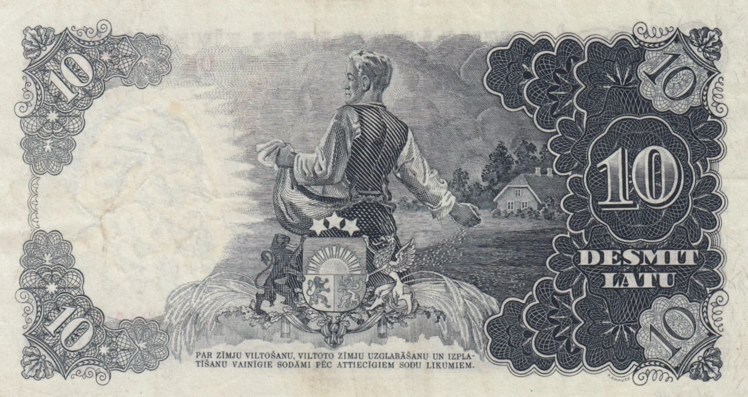 10 Latu 1940 from Latvia, P-29d (1940) — image 2