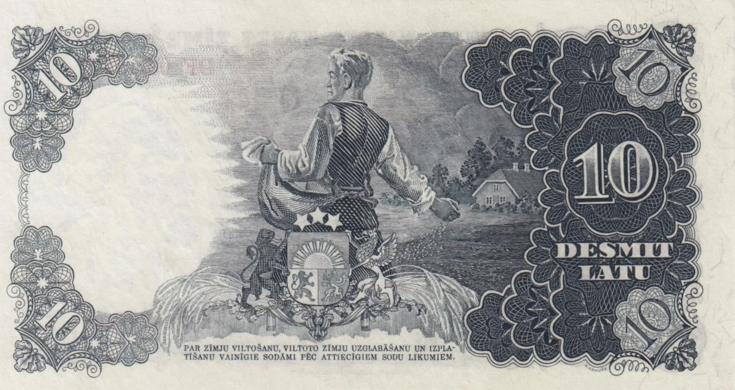 10 Latu 1940 from Latvia, P-29d (1940) — image 2