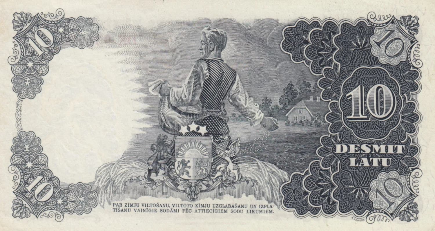 10 Latu 1940 from Latvia, P-29d (1940) — image 2