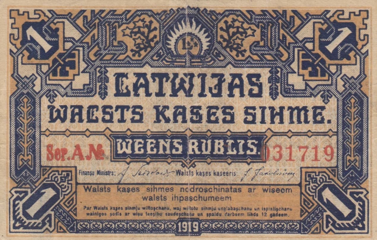1 rubel 1919 from Latvia, P-1 (1919) — image 1