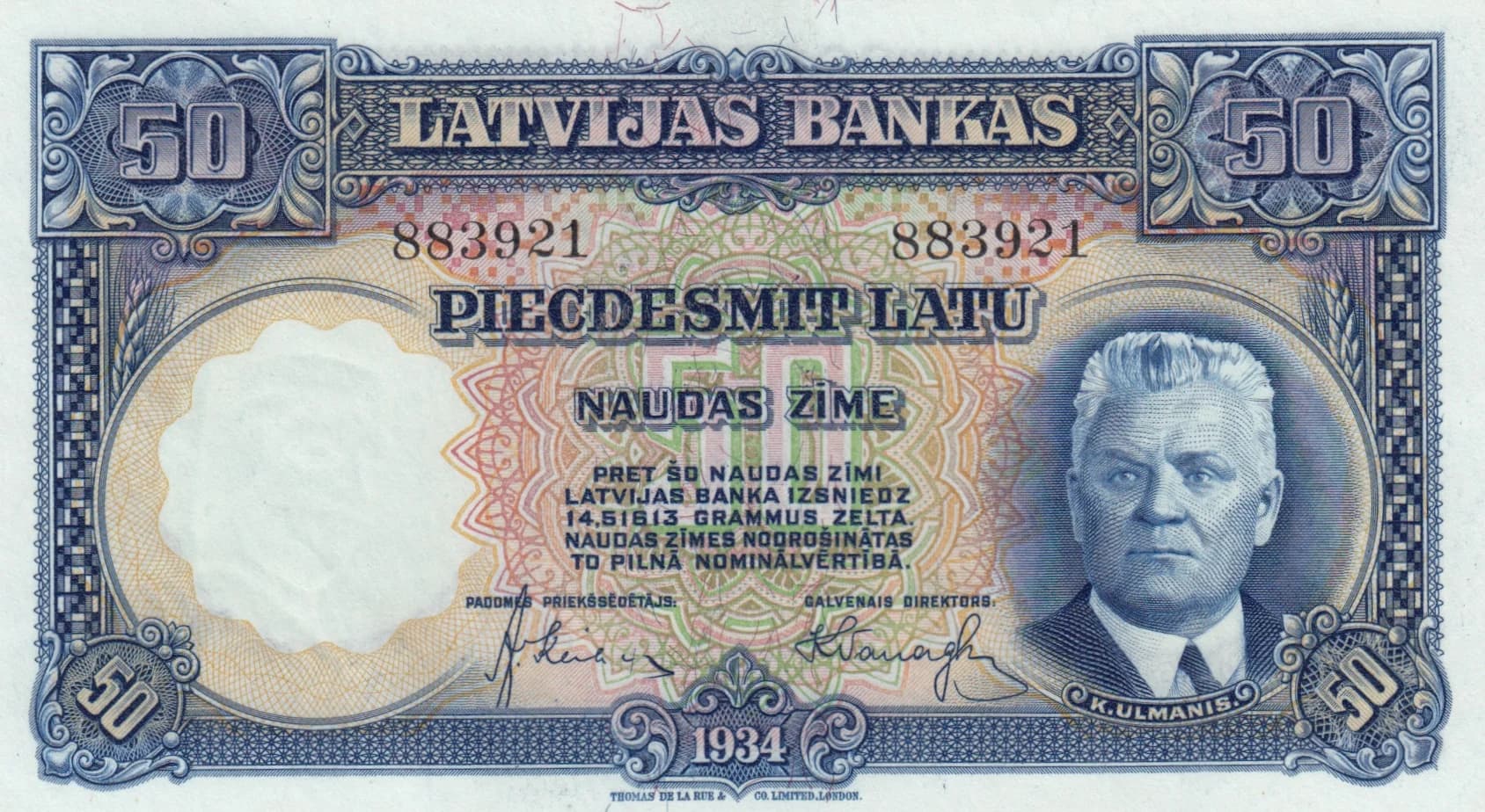 50 latu 1934 from Latvia, P-20