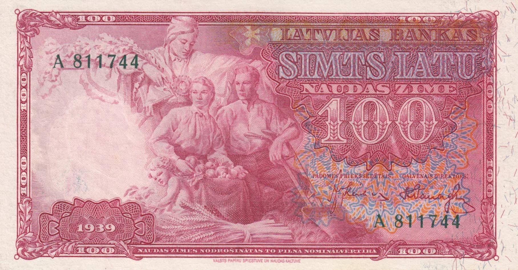 100 latu 1939 from Latvia, P-22