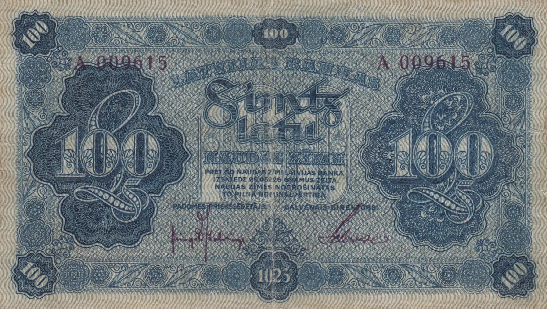 100 latu 1923 from latvia, P-14 (1923) — image 1