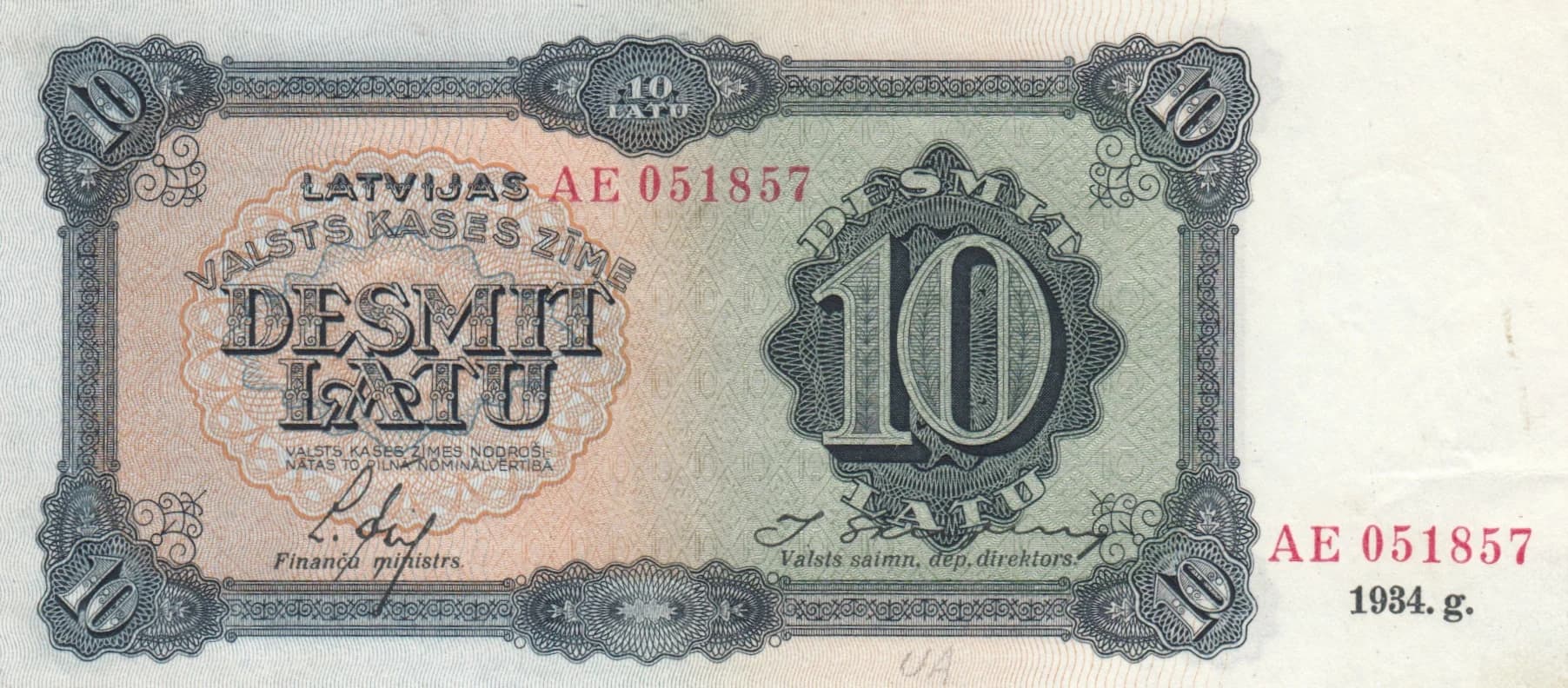 10 latu 1934 from latvia, P-25f