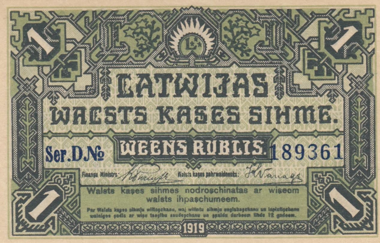 1 rubel 1919 from Latvia, P-2a (1919) — image 1