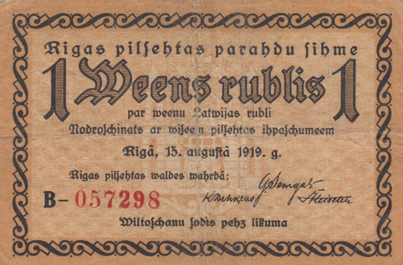 Riga 1 rubel 1919 from Latvia, P-- (1919) — image 1