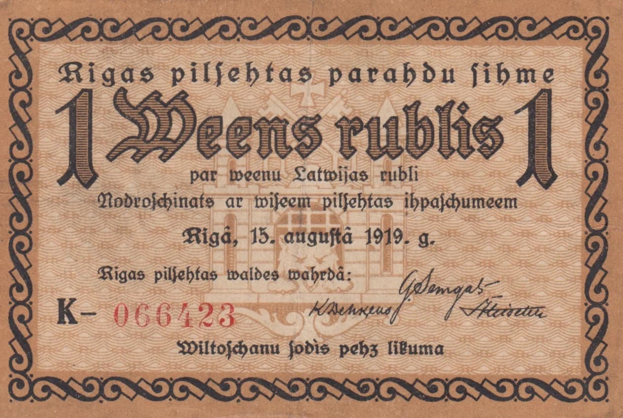 Riga 1 rubel 1919 from Latvia, P-- (1919) — image 1