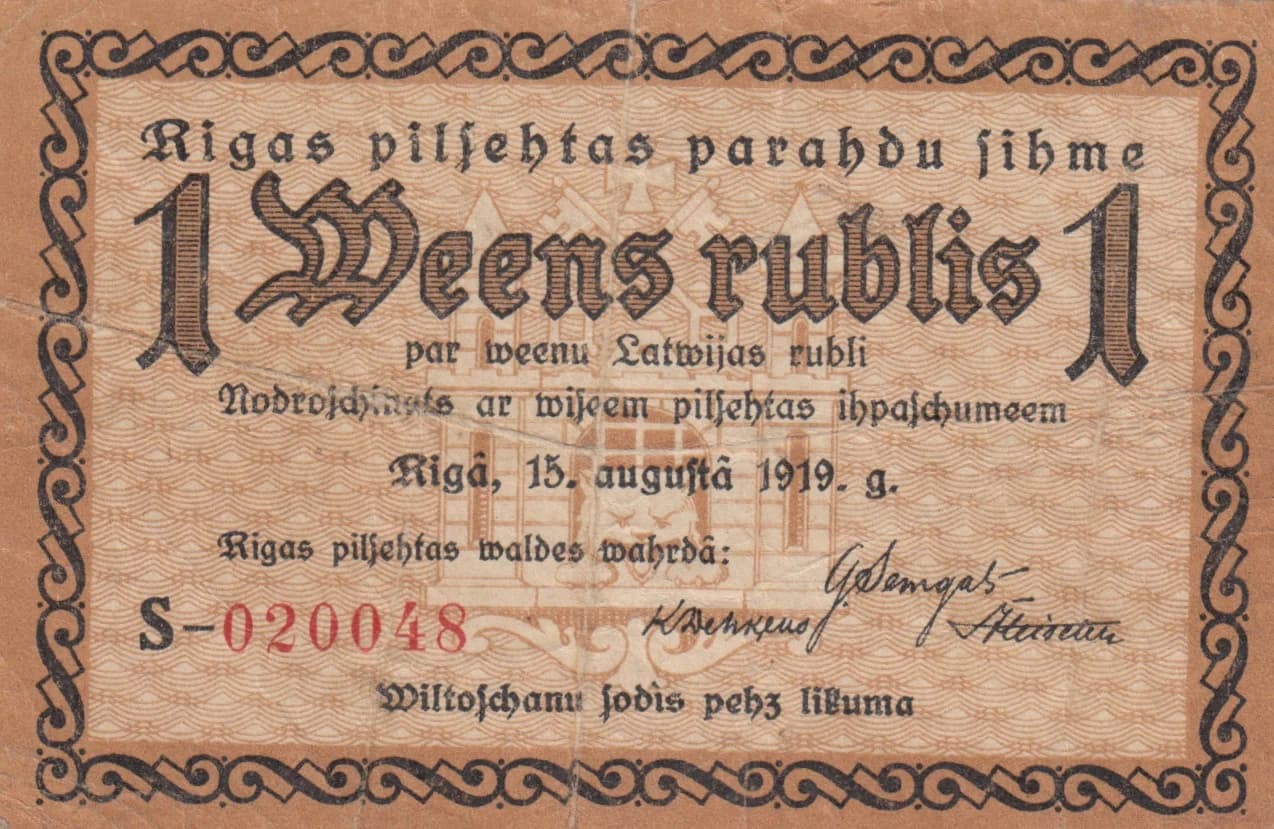 Riga 1 rubel 1919 from Latvia, P-- (1919) — image 1