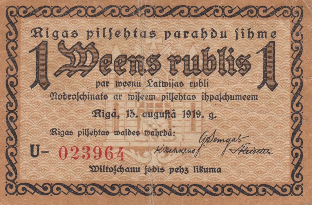 Riga 1 rubel 1919 from Latvia, P-- (1919) — image 1