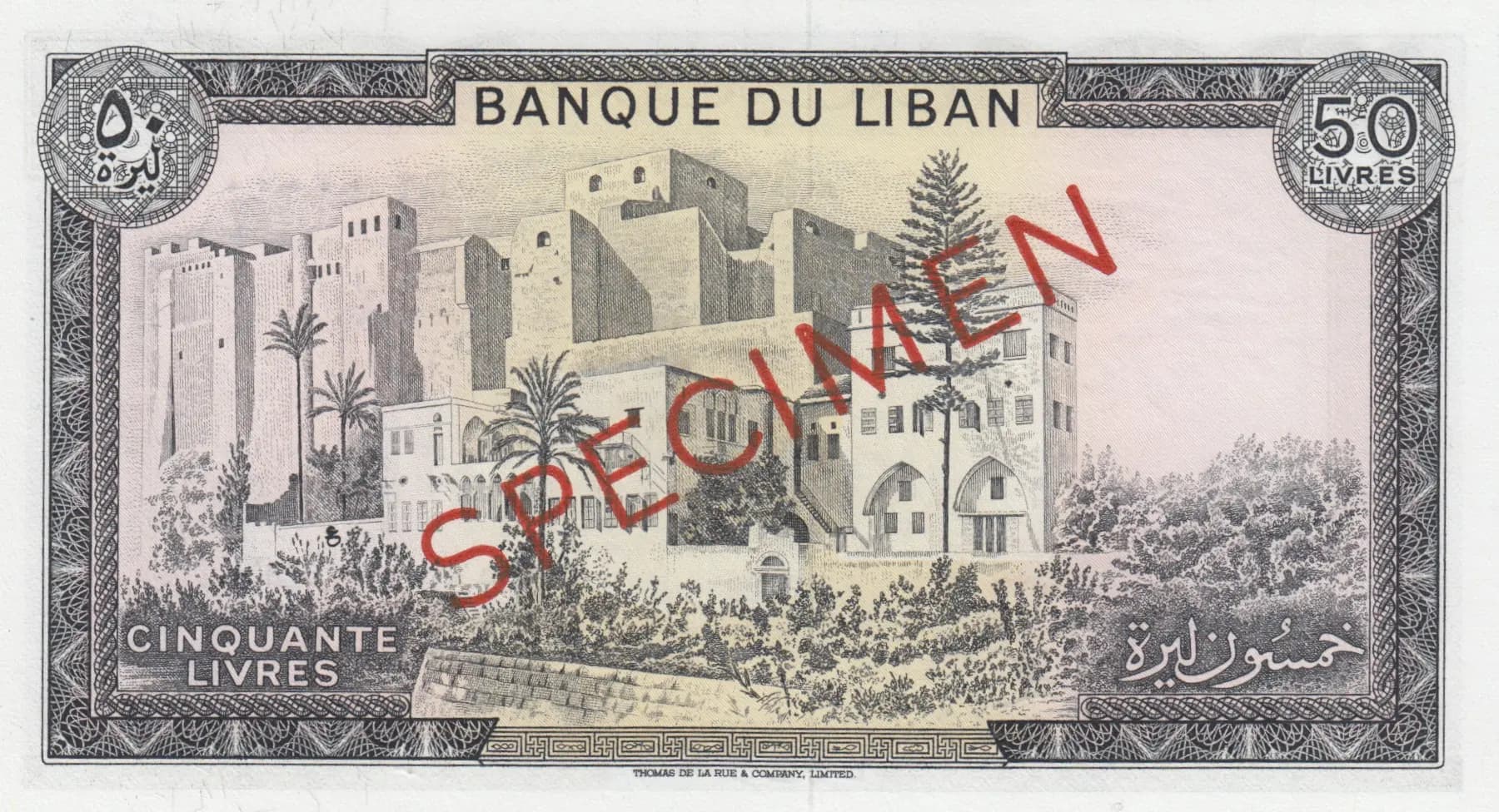 50 livres 1964 specimen from Lebanon, P-65s (1964) — image 2