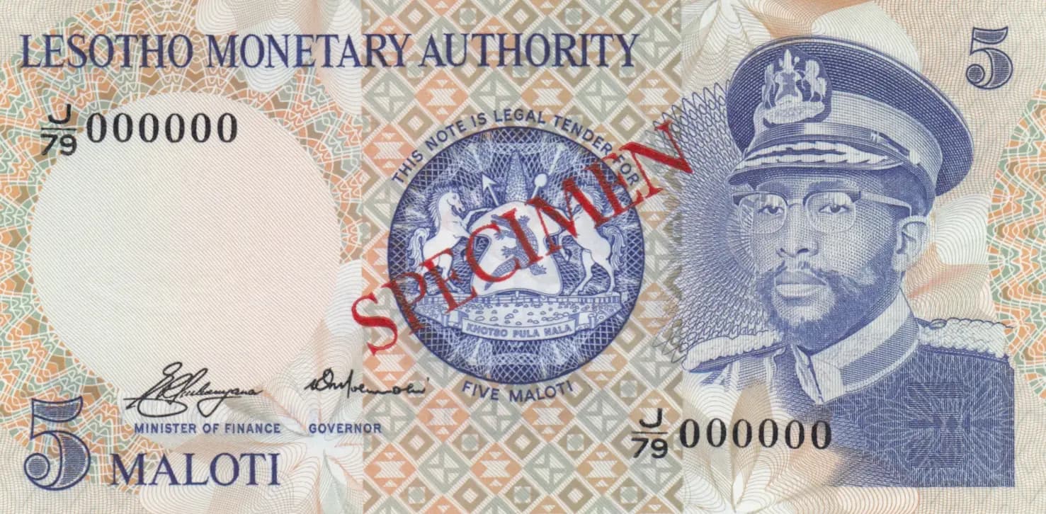 5 maloti 1979 specimen from Lesotho, P-2s (1979) — image 1