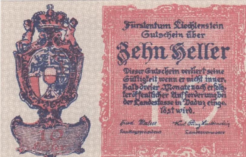 10 heller 1920 from Liechtenstein, P-1