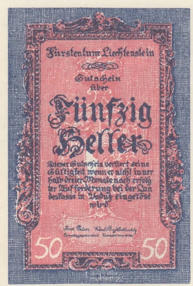 50 heller 1920 from Liechtenstein, P-3 (1920) — image 1