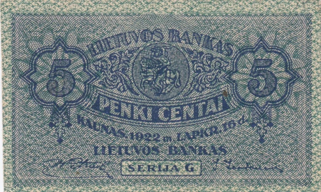 5 centai 1922 from Lithuania, P-9