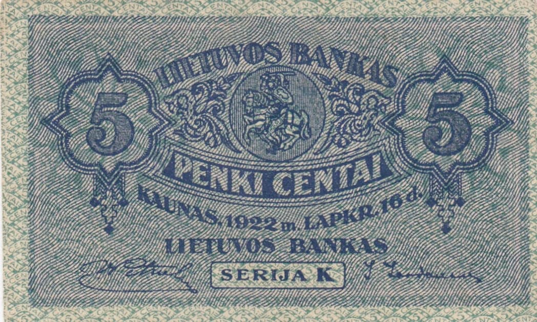 5 centai 1922 from Lithuania, P-9
