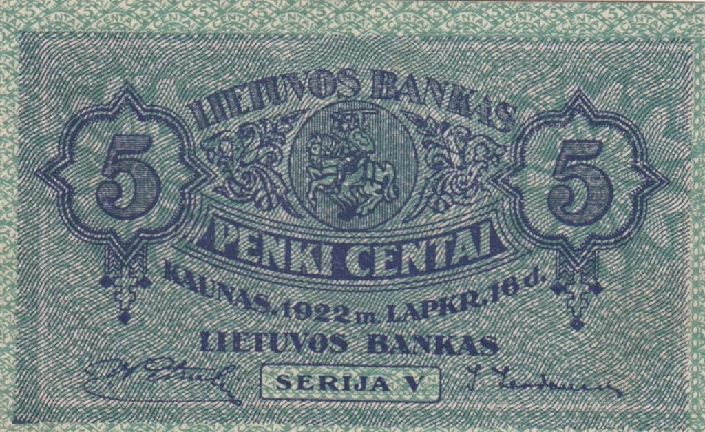 5 centai 1922 from Lithuania, P-9