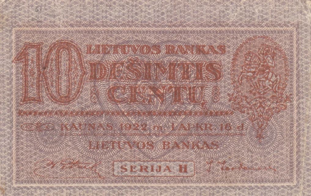10 centu 1922 from Lithuania, P-10 (1922) — image 1