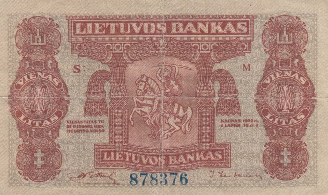 1 litas 1922 from Lithuania, P-13 (1922) — image 1